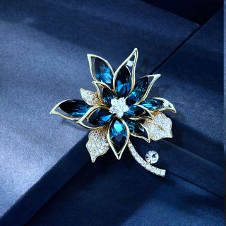 Ghim Cài Áo Hình Hoa Đính Đá Pha Lê Xanh Dương Sang Trọng Dành Cho Nam Nữ (5.8cm)