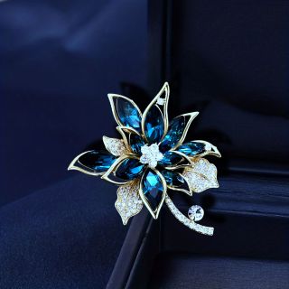 Ghim Cài Áo Hình Hoa Đính Đá Pha Lê Xanh Dương Sang Trọng Dành Cho Nam Nữ (5.8cm)