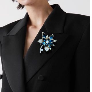 Ghim Cài Áo Hình Hoa Đính Đá Pha Lê Xanh Dương Sang Trọng Dành Cho Nam Nữ (5.8cm)