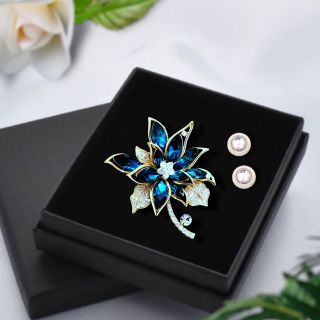 Ghim Cài Áo Hình Hoa Đính Đá Pha Lê Xanh Dương Sang Trọng Dành Cho Nam Nữ (5.8cm)