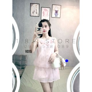 Váy Tơ Mịn Hình Dáng Quả Bí Mix Hoa Giữa Mặc Ôm Cổ 3 Hông Bồng Phía Dưới Lên Dáng Cực Tiểu Thư Lun - V015