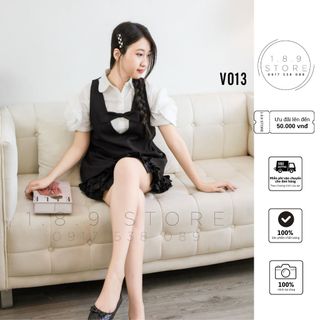 Set 2 Món Váy + Yếm Bèo Tầng Mix Áo Sơ Mi Khuy Ngọc Tay Hoa Vải Thô Lụa Mịn Mát Kết Hợp Yếm Ngoài Qc Loại 1 - V013 giá sỉ