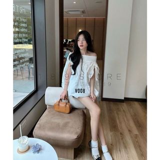 Váy Babydoll Mix Nơ Ngang Vai Bản To , Dáng Bí Xoè 2 Màu Basic Nhẹ Nhàng Phong Cách Tiểu Thư Siêu Dịu Dàng - V008