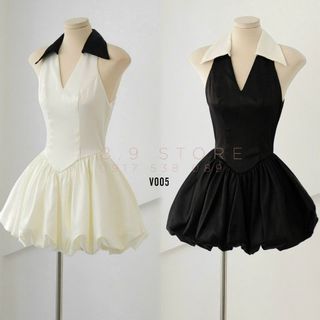 Váy Sát Nách Pha Cổ Dáng Bí Phong Cách Tiểu Thư Chất Kaki Mềm - Dáng Bom Bồng Có Liền Quần - V005