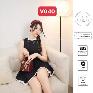 Đầm Váy Nữ Sát Nách, Cổ Tròn Viền Bèo Mix Dáng Váy Xòe Ngắn Điệu Đà Chất Liệu Umi Phối BèO Phong Cách Cổ Điển - V040 giá sỉ