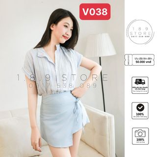 Set Áo Kẻ Tay Dơi Mix Chân Váy Vạt Chéo Phối Hoa Trà Thiết Kế Siêu Độc Đáo Chất Liệu Áo Kẻ Xanh Thô Đũi Qc Mềm Mát giá sỉ