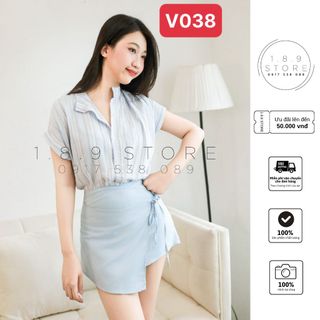 Set Áo Kẻ Tay Dơi Mix Chân Váy Vạt Chéo Phối Hoa Trà Thiết Kế Siêu Độc Đáo Chất Liệu Thô Đũi Qc Mềm Mát - V038 giá sỉ