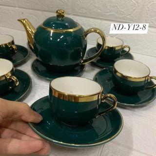 BỘ BÌNH TRÀ XANH NGỌC VIỀN VÀNG SANG TRỌNG