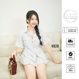 Set Đồ Nữ Áo Sơ Mi Tay Ngắn Đính Nơ Phối Chân Váy Xếp Ly Ngắn Xòe Siêu Xinh Size S, M - V028 giá sỉ