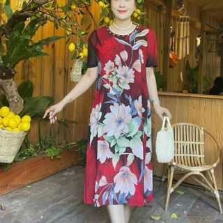 Váy đầm trung niên cho mẹ sang trọng bigsize cao cấp dự tiệc, đầm dáng suông che khuyết điểm, BIGSIZE DƯỚI 75KG M551