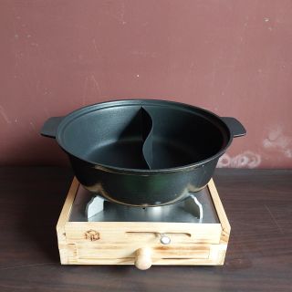 Nồi Lẩu 2 Ngăn Nắp Kính Nhôm Đúc Chống Dính Cao Cấp - Size 24cm và 26cm | Dành Cho Nhà Hàng, Quán Ăn