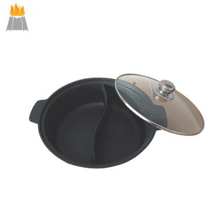 Nồi Lẩu 2 Ngăn Nắp Kính Nhôm Đúc Chống Dính Cao Cấp - Size 24cm và 26cm | Dành Cho Nhà Hàng, Quán Ăn