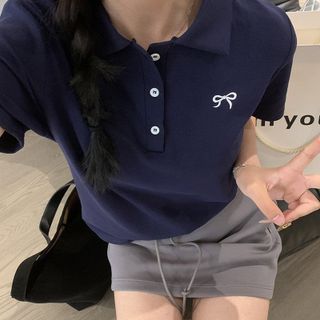 ÁO THUN POLO THÊU NƠ NHỎ freesize dưới 52kg