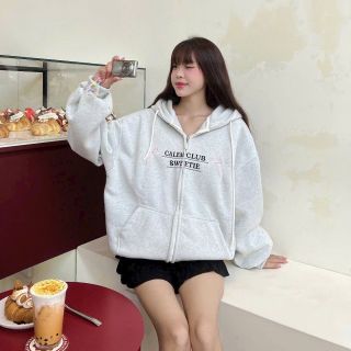 Áo khoác Hoodie zip nỉ thêu Nơ 2 CÁNH TAY SWEETIE CỰC DỄ THƯƠNG nón to có túi trong form rộng unisex