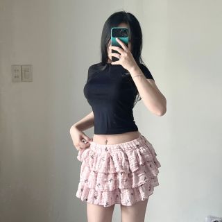 CHÂN VÁY XÒE 3 TẦNG IN NƠ chất Thun Ren có lót quần freesize dưới 55kg