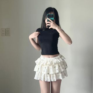 CHÂN VÁY XÒE 3 TẦNG IN NƠ chất Thun Ren có lót quần freesize dưới 55kg