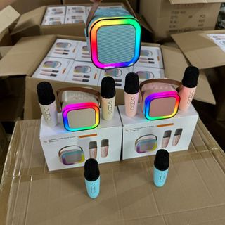 Loa Vuông Mini K12 - Loa Kèm Mic hát Karaoke - Combo bao gồm 1 loa 2 mic
