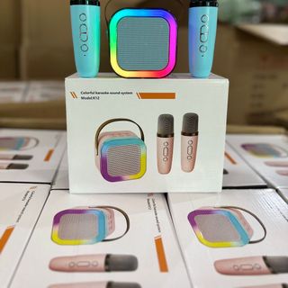 Loa Vuông Mini K12 - Loa Kèm Mic hát Karaoke - Combo bao gồm 1 loa 2 mic