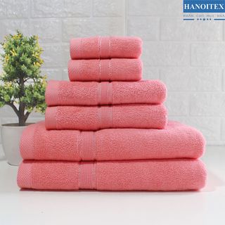 Bộ 6 Khăn Cao Cấp HANOITEX 100% Cotton Dày Dặn, Thấm Hút Tốt, Không Phai Màu