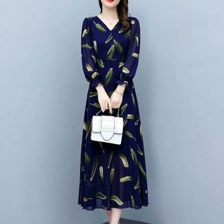 Đầm voan hoa sang trọng cho mẹ bigsize thiết kế dáng xòe đẹp cao cấp dự tiệc N61