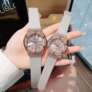HOT SALE ĐỒNG HỒ NAM NỮ THỜI TRANG HUB 2 VIỀN HỘT DÂY CAO SU 1