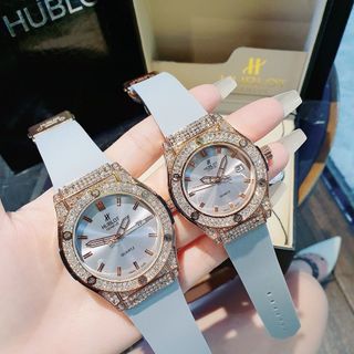 HOT SALE ĐỒNG HỒ NAM NỮ THỜI TRANG HUB 2 VIỀN HỘT DÂY CAO SU 1