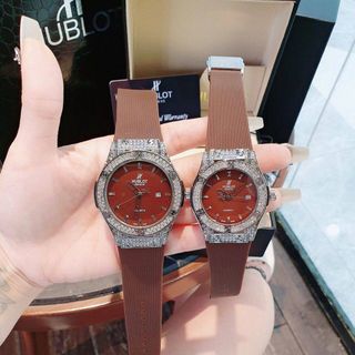 HOT SALE ĐỒNG HỒ NAM NỮ THỜI TRANG HUB 2 VIỀN HỘT DÂY CAO SU 1