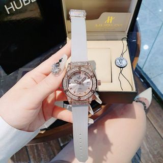 HOT SALE ĐỒNG HỒ NAM NỮ THỜI TRANG HUB 2 VIỀN HỘT DÂY CAO SU 1