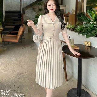 Đầm dự tiệc thiết kế dáng xoè dự tiệc chất liệu cotton lạnh, tà váy xếp li, mềm mại, sang trong,thanh lịch N05