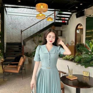 Đầm dự tiệc thiết kế dáng xoè dự tiệc chất liệu cotton lạnh, tà váy xếp li, mềm mại, sang trong,thanh lịch N05