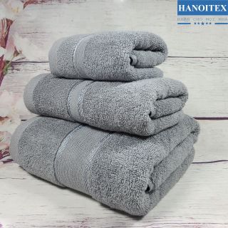 Khăn Tắm Cao Cấp, Combo 3 Khăn HANOITEX 100% Cotton Dày Dặn, Mềm Mại, Thấm Hút Cực Tốt