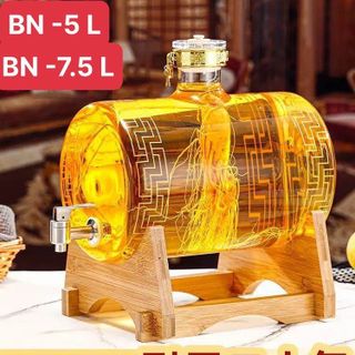 Bình Bom Rượu Thủy Tinh Nắp Gỗ 7,5 Lít Có Vòi Rót | Nắp Gỗ ÉP Cao Cấp , Chân Gỗ Theo Bình giá sỉ