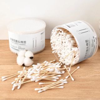Hộp 500 que tăm bông ngoáy tai thân gỗ tre 2 đầu tròn xoắn thân thiện với môi trường, tăm ngoáy tai tiệt trùng - CTB791