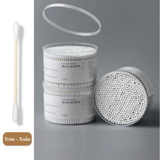 Hộp 500 que tăm bông ngoáy tai thân gỗ tre 2 đầu tròn xoắn thân thiện với môi trường, tăm ngoáy tai tiệt trùng - CTB791