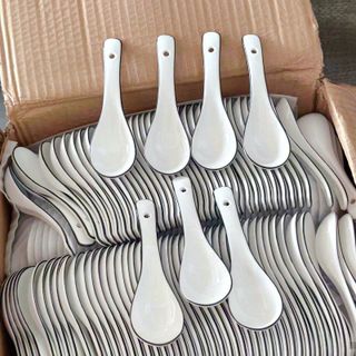 SET 10 THÌA SOUP, MUỖNG SỨ TRẮNG VIỀN ĐEN