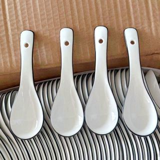 SET 10 THÌA SOUP, MUỖNG SỨ TRẮNG VIỀN ĐEN