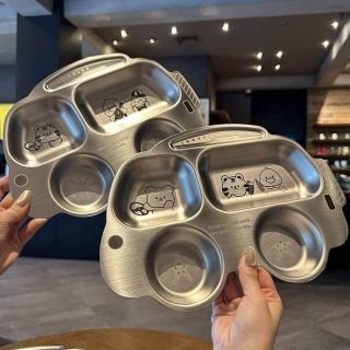 khay ăn dặm ô tô hoạt hình chất liệu inox cao cấp