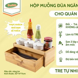 Bộ Dụng Cụ Đựng Muỗng Đũa Gia Vị Kiểu Nhật bằng tre tự nhiên sang trọng có ngăn kéo chống bụi và ẩm mốc, sản phẩm dành cho Quán Ăn, Gia Đình thương hiệu BeSOL giá sỉ