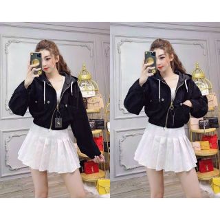 Áo khoác nhung lửng.có nón rộng.dây kéo 
khoen túi ngực