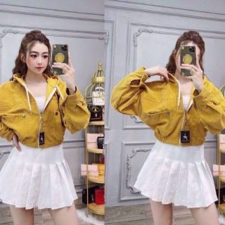 Áo khoác nhung lửng.có nón rộng.dây kéo 
khoen túi ngực