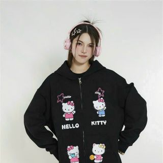 Áo khoác in hoạ tiết KITTY không lem freesize dưới 75kg, nón 2 lớp vải chính, dây kéo phao.tay rộng