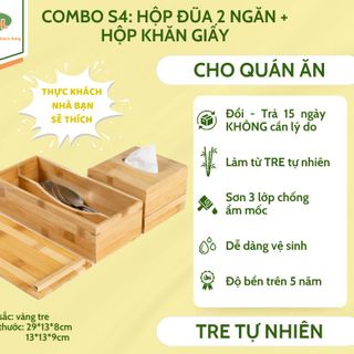 HỘP ĐỰNG ĐŨA MUỖNG CÓ NẮP ĐẬY BẰNG GỖ TRE TỰ NHIÊN DÀNH CHO QUÁN ĂN GIA ĐÌNH - SẠCH SẼ SANG TRỌNG BỀN BỈ - THƯƠNG HIỆU BESOL