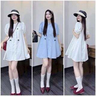 Đầm Babydoll phối cổ tà nhọn đính nơ. Giá sỉ - giá bán buôn giá sỉ