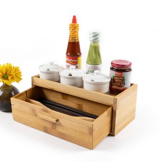 Bộ Dụng Cụ Đựng Muỗng Đũa Gia Vị Kiểu Nhật bằng tre tự nhiên sang trọng có ngăn kéo chống bụi và ẩm mốc, sản phẩm dành cho Quán Ăn, Gia Đình thương hiệu BeSOL
