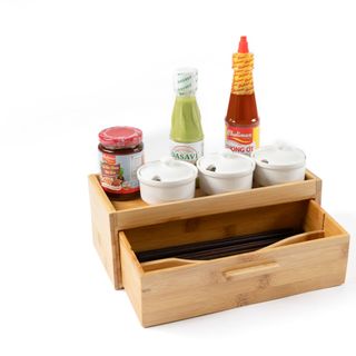 Bộ Dụng Cụ Đựng Muỗng Đũa Gia Vị Kiểu Nhật bằng tre tự nhiên sang trọng có ngăn kéo chống bụi và ẩm mốc, sản phẩm dành cho Quán Ăn, Gia Đình thương hiệu BeSOL