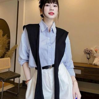 sét 4 món áo sơ mi kate , quần kaki mềm +áo khoác mỏng kèm nịt freesize dưới 55kg giá sỉ - giá bán buôn
