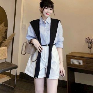 sét 4 món áo sơ mi kate , quần kaki mềm +áo khoác mỏng kèm nịt freesize dưới 55kg giá sỉ - giá bán buôn