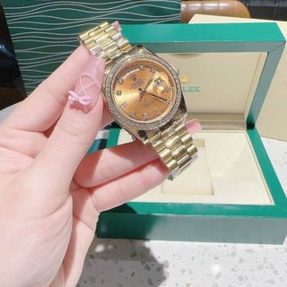 ĐỒNG HỒ NAM CAO CẤP RÔ LE MÁY CƠ DÂY THÉP MẠ PVD VÀNG VIỀN ĐÁ 2