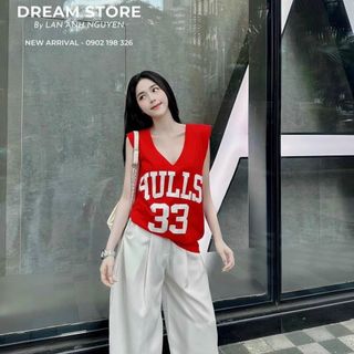SET áo tanktop in HULLS kèm quần suông chất tuyết mưa Freesize dưới 55kg