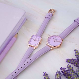 ĐỒNG HỒ NỮ CAO CẤP D.W QUADRO LAVENDER DÂY DA TÍM MẶT CHỮ NHẬT KÈM TEM KÍCH HOẠT ĐIỆN TỬ 1